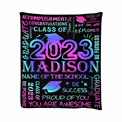 Vesserd Personalized 2023 College Graduation Blanket, Custom Proud of You Gradient Purple Blankets Custom Graduation Gifts Throw Blanket with Text for Niece Granddaughter Grandson 40x50