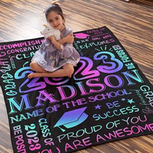 Vesserd Personalized 2023 College Graduation Blanket, Custom Proud of You Gradient Purple Blankets Custom Graduation Gifts Throw Blanket with Text for Niece Granddaughter Grandson 40x50