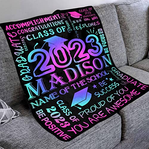 Vesserd Personalized 2023 College Graduation Blanket, Custom Proud of You Gradient Purple Blankets Custom Graduation Gifts Throw Blanket with Text for Niece Granddaughter Grandson 40x50