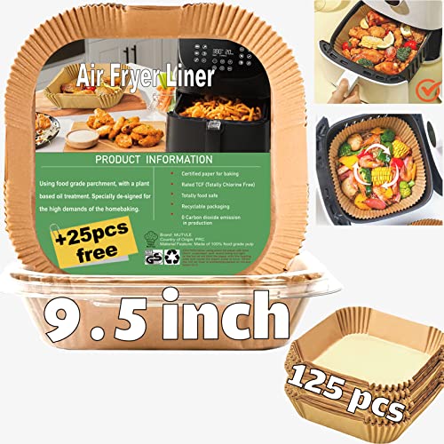 Liners for Air Fryer Basket, XL Disposable Air Fryer Paper Liners for Power XL, Chefman, Instant Pot Air Fryer Basket, Air Fryer Parchment Paper Liners 9.5 Inch Square, 125PCS Air Fryer Oven Liners