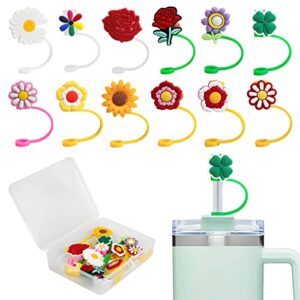almagic cute silicone straw covers cap 12 pack,reusable drinking straw covers cap,dust-proof straw cap toppers,with transparent storage box, convenient storage,for 6-9mm straw