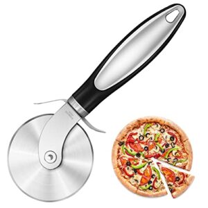rainspire kitchen large pizza cutter wheel, stainless steel pizza slicer, sharp blade pizza wheel with non-slip handle, dishwasher safe, perfect kitchen gadgets home essentials, black