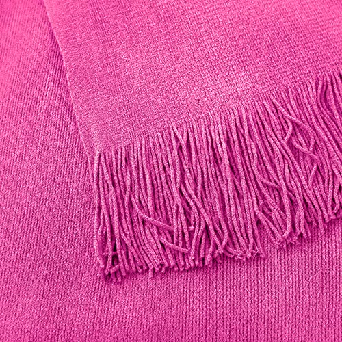 Vonty Hot Pink Knitted Blanket with Tassels Fringe 50" x 60", Super Soft Knit Throw Blanket, Farmhouse Decorative Lightweight Blanket for Couch, Sofa, Bed