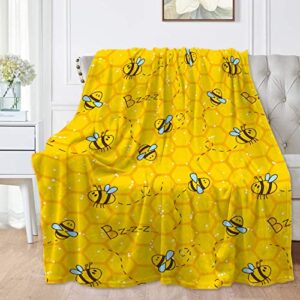 honeycomb cute bee yellow blankets for couch sofa bed fleece throw blanket super soft lightweight warm gift for kids women indoor home decor 40"x30" for pets