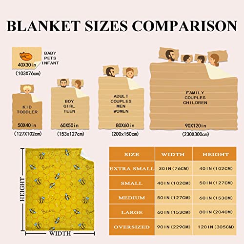 Honeycomb Cute Bee Yellow Blankets for Couch Sofa Bed Fleece Throw Blanket Super Soft Lightweight Warm Gift for Kids Women Indoor Home Decor 40"x30" for Pets