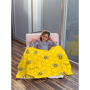 Honeycomb Cute Bee Yellow Blankets for Couch Sofa Bed Fleece Throw Blanket Super Soft Lightweight Warm Gift for Kids Women Indoor Home Decor 40"x30" for Pets