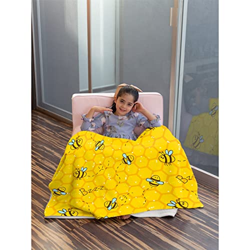 Honeycomb Cute Bee Yellow Blankets for Couch Sofa Bed Fleece Throw Blanket Super Soft Lightweight Warm Gift for Kids Women Indoor Home Decor 40"x30" for Pets