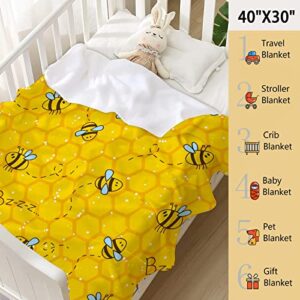 Honeycomb Cute Bee Yellow Blankets for Couch Sofa Bed Fleece Throw Blanket Super Soft Lightweight Warm Gift for Kids Women Indoor Home Decor 40"x30" for Pets