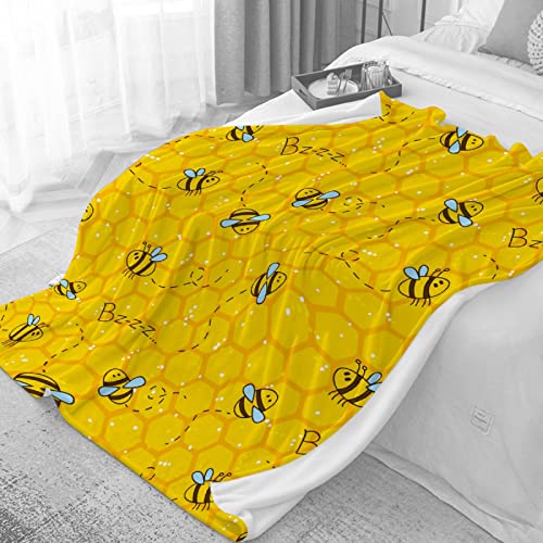 Honeycomb Cute Bee Yellow Blankets for Couch Sofa Bed Fleece Throw Blanket Super Soft Lightweight Warm Gift for Kids Women Indoor Home Decor 40"x30" for Pets