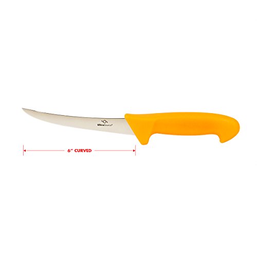 UltraSource 449029 Boning Knife, 6" Curved/Semi-Flexible Blade, Polypropylene Handle, Orange