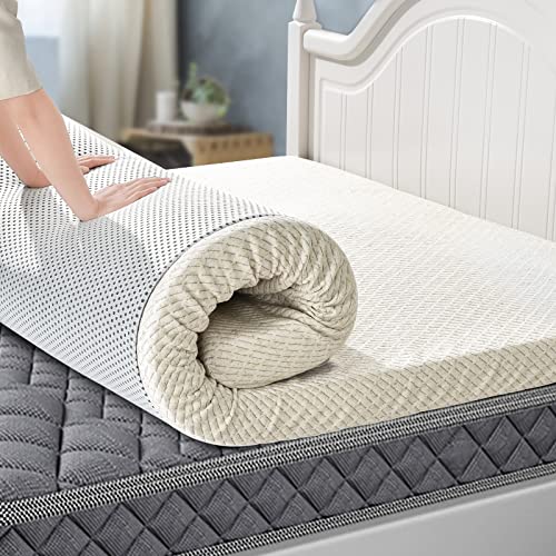 3 Inch Queen Gel Memory Foam Mattress Topper with Washable & Skin-Friendly Cover, 2 Layer Ventilated Design & High-Density Soft Memory Foam, No-Slip Thin Cooling Mattress Bed Pad Topper - Queen Size