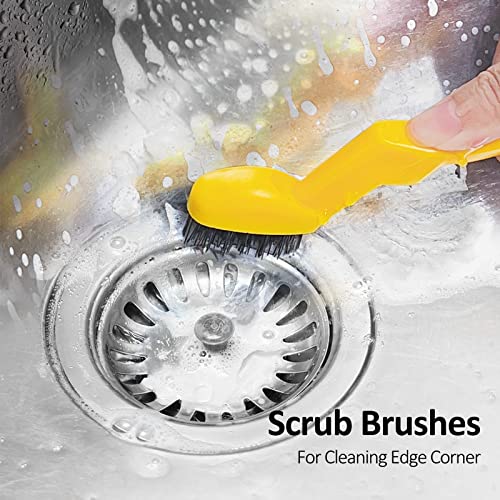 WENSTIER 4 PCS Cleaning Brush for Household Use, Scrub Brushes for Cleaning Kitchen Sink Corner, Small Scrub Brush with Handle