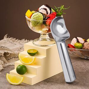 Large Ice Cream Scoop 7 inches Nonstick Anti-Freeze Ice Cream Scooper Professional Icecream Scoop Spoon Kitchen Tool Aluminum Design for Gelato, Cookie Dough, Sorbet, Bright Silver