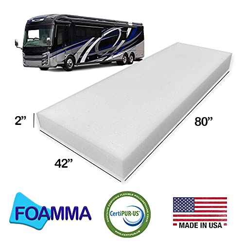 Foamma 2” x 42” x 80” Camper/RV Travel High-Density Bunk Mattress Foam Topper, Made in USA, Comfortable, Travel Trailer, CertiPUR-US Certified, Cover Not Included