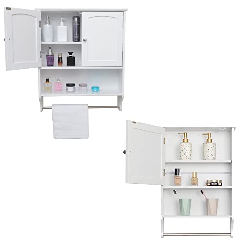 Iwell Bathroom Cabinet Bundle, Bathroom Wall Cabinet with 1 Adjustable Shelf & Door, Medicine Cabinet for Bathroom, Wall Mounted Bathroom Cabinet, White