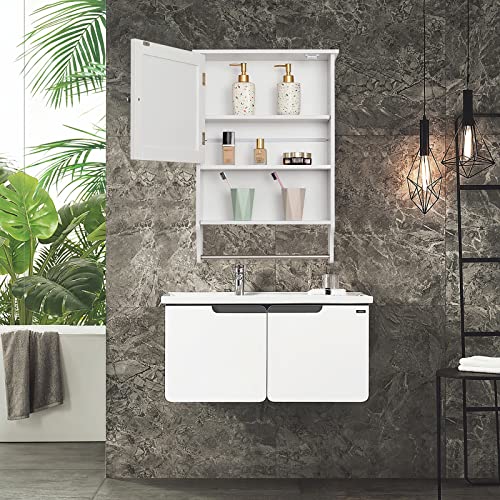 Iwell Bathroom Cabinet Bundle, Bathroom Wall Cabinet with 1 Adjustable Shelf & Door, Medicine Cabinet for Bathroom, Wall Mounted Bathroom Cabinet, White