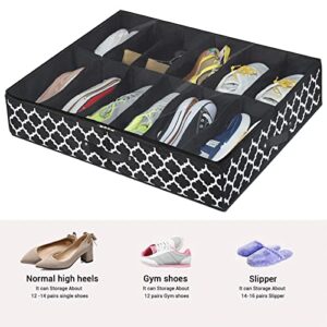 Under Bed Shoe Storage Organizer -Set of 2 ¨C Shoe Organizer Under Bed - Fits Men's and Women's Shoes, High Heels, and Sneakers - Up to 24 Pairs - Extra-Strong Zipper - Black - Perfect for College Dorms