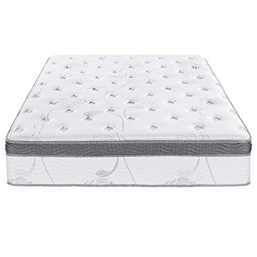 Sleeplace SVC12SM01 12 in Pegasus Euro Box Top Spring Mattress, Queen, White, Grey