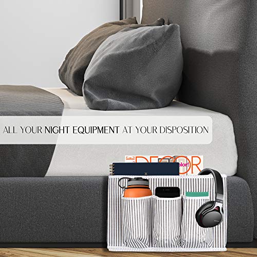 EDNA HOME Bedside Storage Organizer, Bunk Bed Caddy, Multiple Hanging Pockets with Great Volume for Bedrooms, Dorm & Hospital Rooms, Baby and Kids Beds and More, Gray