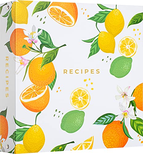 RECIPEYKIT Recipe Binder 8.5x11 3 Ring - Amazing New Design - Cards, Plastic Sleeves, Dividers, Labels - Recipe Binder Kit Organizer (Citrus Bloom)