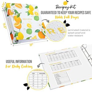 RECIPEYKIT Recipe Binder 8.5x11 3 Ring - Amazing New Design - Cards, Plastic Sleeves, Dividers, Labels - Recipe Binder Kit Organizer (Citrus Bloom)