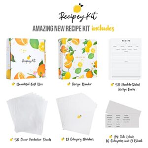 RECIPEYKIT Recipe Binder 8.5x11 3 Ring - Amazing New Design - Cards, Plastic Sleeves, Dividers, Labels - Recipe Binder Kit Organizer (Citrus Bloom)