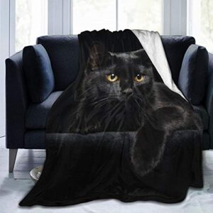 cute black cat with yellow eyes soft throw blanket all season microplush warm blankets lightweight tufted fuzzy flannel fleece throws blanket for bed sofa couch 60"x50"