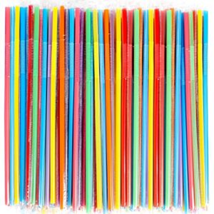 200 pcs individually packaged colorful disposable extra long flexible plastic drinking straws.(0.23'' diameter and 10.2" long)