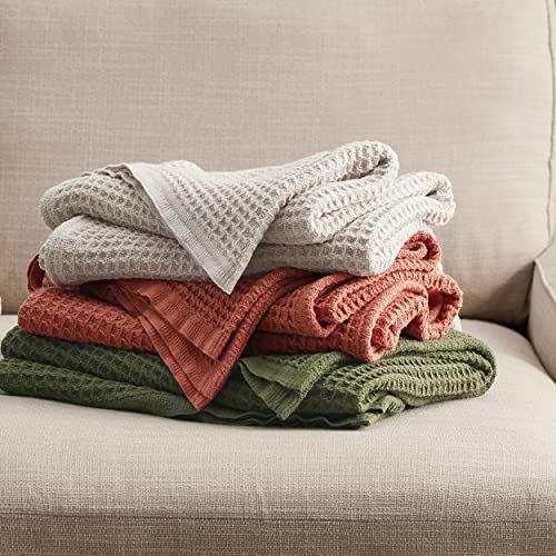 Bedsure 100% Cotton Blankets for Couch - 405GSM Waffle Weave Throw Blankets for Summer, Light Khaki Soft Lightweight Woven Blankets for All Seasons, 50x70 inches