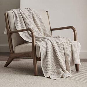 Bedsure 100% Cotton Blankets for Couch - 405GSM Waffle Weave Throw Blankets for Summer, Light Khaki Soft Lightweight Woven Blankets for All Seasons, 50x70 inches