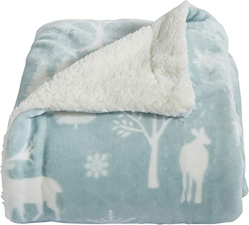 Great Bay Home Sherpa Fleece and Velvet Plush 50" x 60" Throw Blanket Blue Woods | Thick Blanket for Fall and Winter | Cozy, Soft, and Warm Fleece Throw Blanket | Cielo Collection