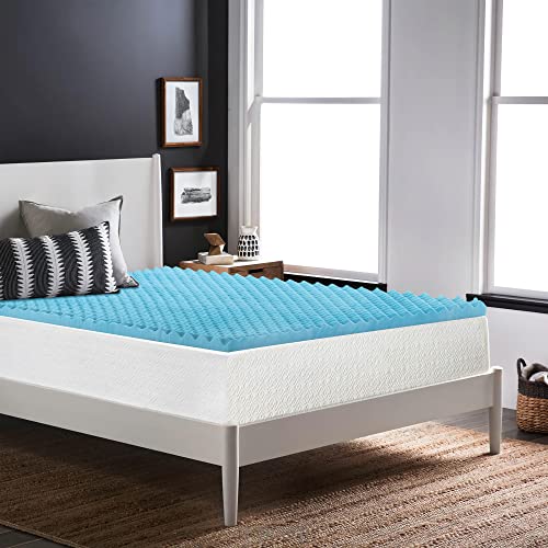 Nutan 1-inch Convoluted Gel Infused Memory Foam Mattress Topper with Egg Shell Design | Breathable, Soft, and Comfortable Bed Toppers for Back Pain, Cooling Pad for Better Sleep, Queen, Blue