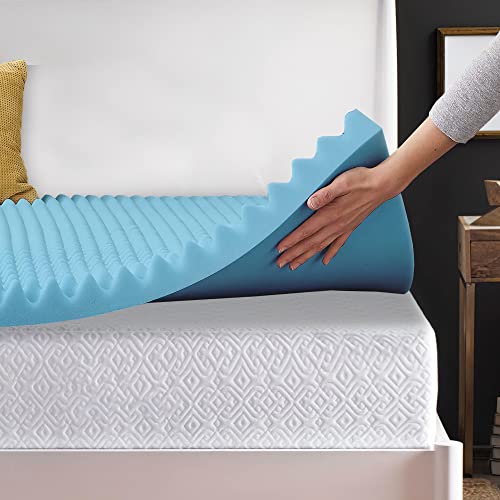 Nutan 1-inch Convoluted Gel Infused Memory Foam Mattress Topper with Egg Shell Design | Breathable, Soft, and Comfortable Bed Toppers for Back Pain, Cooling Pad for Better Sleep, Queen, Blue