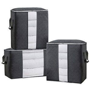 twutgayw 3pcs clothing storage bags with clear window, 90l large capacity foldable storage bin, closet organizers and storage with durable handles thick fabric for comforters clothes blanket wardrobe
