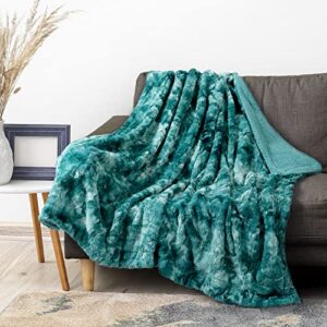 pavilia soft fuzzy faux fur throw blanket, teal green, fluffy furry warm sherpa blanket fleece throw for bed, sofa, couch, decorative shag plush comfy thick throw blanket, 50x60 inches
