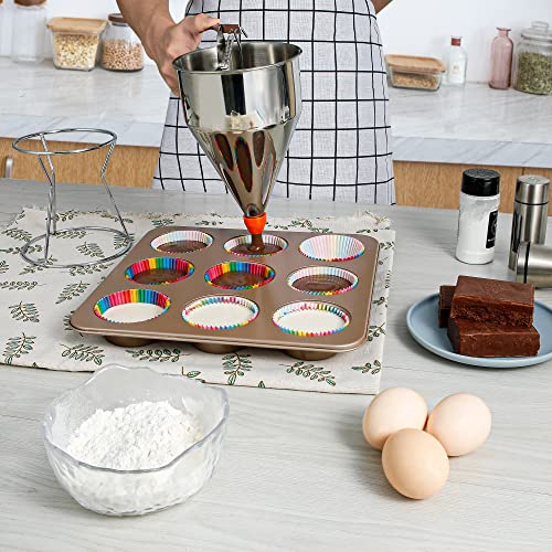 MyLifeUNIT Pancake Batter Dispenser, Multi-Caliber Stainless Steel Funnel Cake Dispenser with Stand Great for Pancakes, Cupcakes or Any Baked Goods