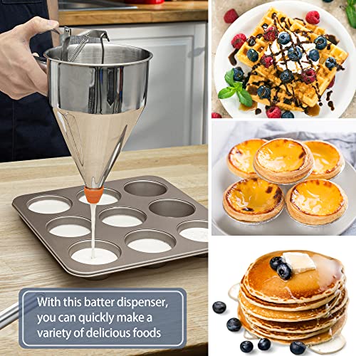 MyLifeUNIT Pancake Batter Dispenser, Multi-Caliber Stainless Steel Funnel Cake Dispenser with Stand Great for Pancakes, Cupcakes or Any Baked Goods