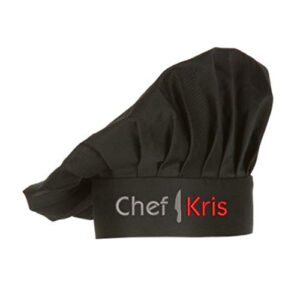 embroidered chef hat with custom name a great gift adult premium quality (black)