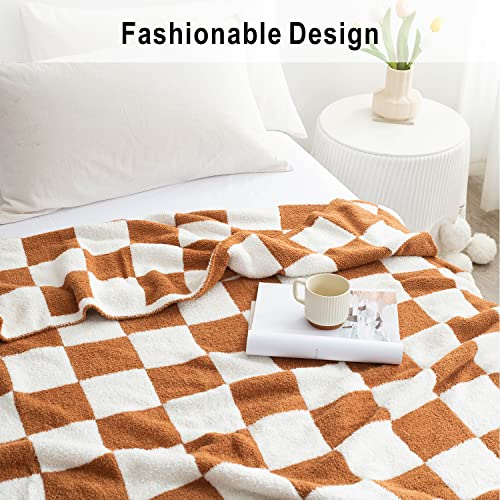 Throw Blanket with Checkerboard Plaid- Cozy Breathable All Seasons Soft Checkered Blanket Gingham Home Decor for Couch and Bed -Throw Size 51"x63",Light Tan