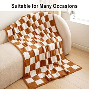 Throw Blanket with Checkerboard Plaid- Cozy Breathable All Seasons Soft Checkered Blanket Gingham Home Decor for Couch and Bed -Throw Size 51"x63",Light Tan
