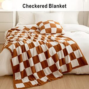 Throw Blanket with Checkerboard Plaid- Cozy Breathable All Seasons Soft Checkered Blanket Gingham Home Decor for Couch and Bed -Throw Size 51"x63",Light Tan