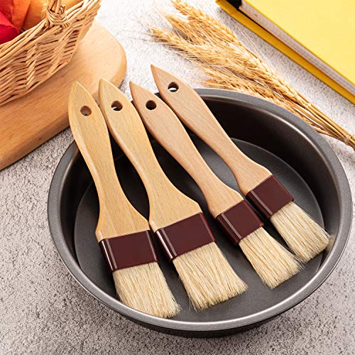 4 Pieces Pastry Brushes Basting Oil Brush with Boar Bristles and Beech Hardwood Handles Barbecue Oil Brush for Spreading Butter Cooking Baking Brush (1 Inch, 1 1/2 Inch)