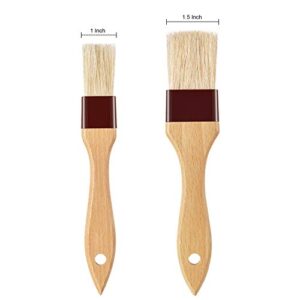 4 Pieces Pastry Brushes Basting Oil Brush with Boar Bristles and Beech Hardwood Handles Barbecue Oil Brush for Spreading Butter Cooking Baking Brush (1 Inch, 1 1/2 Inch)