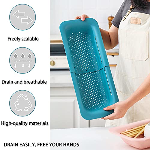 Collapsible Sink Colanders and Strainers Basket Over the Sink Colander Collapsible Colander Extendable Plastic Fruit Vegetable Strainer Drainer Basket for Kitchen(Green )