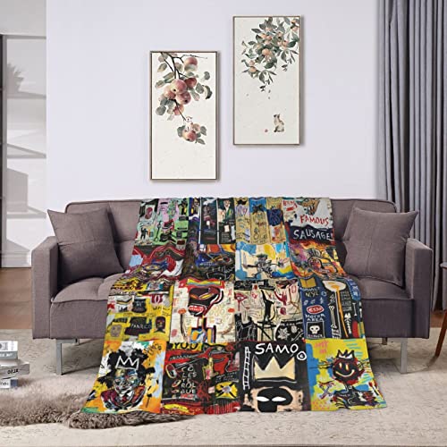 Jean- Shirt Michel Artist Basquiat Throw Blanket Super Soft Velvet Blanket Lightweight Bed Blanket Durable Home Decor Fleece Blanket Sofa Blanket, Suitable for All Seasons 60"X50"