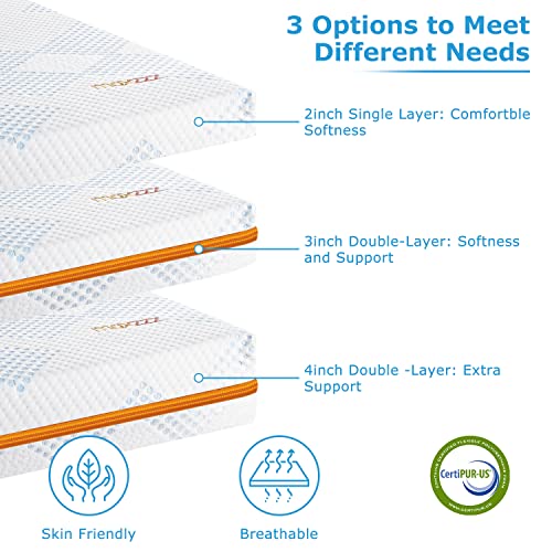 Maxzzz 3 Inch Mattress Topper Full, Gel Cooling Ventilated Designe Bed Topper with Removable Soft Cover, Ventilated Design & High-Density Memory Foam Mattress Topper, CertiPUR-US Certified