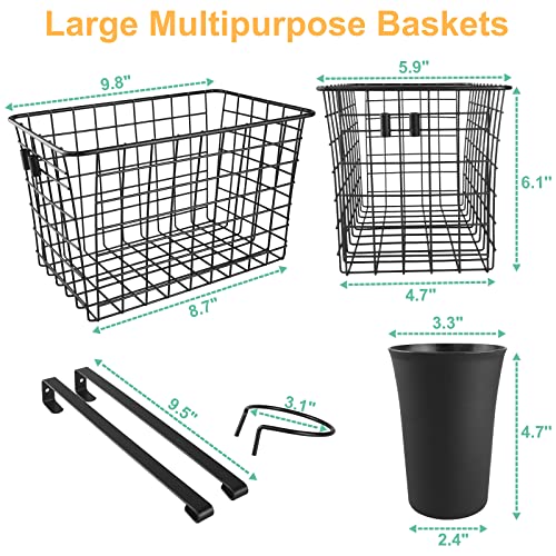 Diversified Hanging Metal Basket 2 PACK, Over Cabinet Door Organizer, Adjustable Height, with Hair Blow Dryer Hook & Cups Holder, Bathroom Kitchen Vanity Closet Office Garage Storage Organization