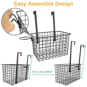 Diversified Hanging Metal Basket 2 PACK, Over Cabinet Door Organizer, Adjustable Height, with Hair Blow Dryer Hook & Cups Holder, Bathroom Kitchen Vanity Closet Office Garage Storage Organization