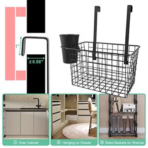 Diversified Hanging Metal Basket 2 PACK, Over Cabinet Door Organizer, Adjustable Height, with Hair Blow Dryer Hook & Cups Holder, Bathroom Kitchen Vanity Closet Office Garage Storage Organization