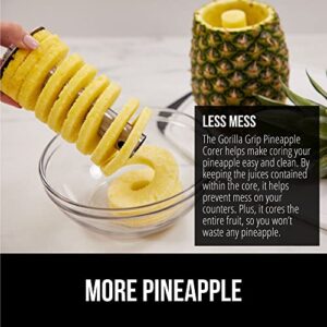 Gorilla Grip Pineapple Corer, Easy to Use BPA Free Peeler, Rust Resistant Reinforced Stainless Steel Sharp Blades, Fruit Slicer Tool, Detachable Handle, Kitchen Essentials, Core Twist Remover, Black